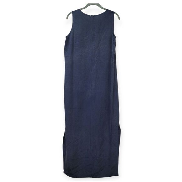NANCY HELLER For Saks Fifth Avenue Blue Silk Sleeveless Sheath Maxi Dress, M - Picture 2 of 7